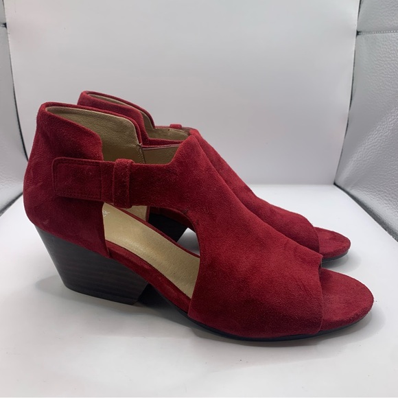 Eileen Fisher Shoes - Eileen fisher open toe wedge sandals suede leather ankle strap red size 7.5M Red